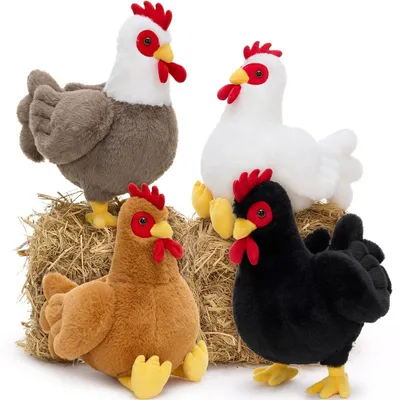 Zdjęcie produktu dla Pluszowa kura - Zestaw 4 sztuk - 30 cm - Miękka maskotka dla dzieci