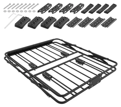 Zdjęcie produktu dla Koszyk dachowy SucceBuy 1168 x 914 x 102 mm z mechanizmem składania, nośność do 90,72 kg, odporny na warunki atmosferyczne, składany koszyk dachowy wykonany ze stali stopowej, odpowiedni do SUV-ów i pickupów