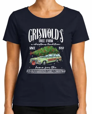 Imagen del producto de Camiseta para mujer, diseño "Griswold's Tree Farm Christmas Tradition", color azul marino, talla XL