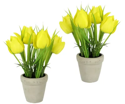 Immagine prodotto di Tulipani artificiali in vasi di Vetroceramica, set di 2, decorazione primaverile