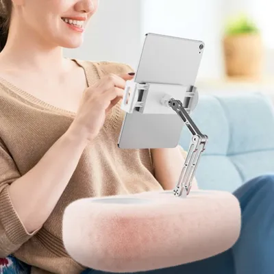 Produktbild von Handy-Halterungen, 360° Verstellbarer Handyhalter, faltbarer Kindleständer mit Snackschale, Smartphone Kissen mit doppelachsigem Arm