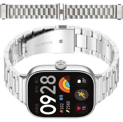 Produktbild von Edelstahl Armband für Xiaomi Redmi Watch 6 / 5 / 4 / Smart Band 10 Pro / 9 Pro / 8 Pro,, Bizon Strap Watch Aura, Silbern