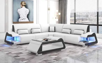 Produktbild von Luxus Ecksofa Ledersofa L Form Sofa Weiß Eckgarnitur Wohnzimmer Sofas