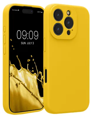 Produktbild von kwmobile Handyhülle für Apple iPhone 16 Pro Hülle - gummierte Handy Silikon Case für iPhone 16 Pro - Schutzhülle Cover - Strahlend Gelb