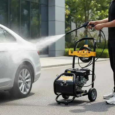Produktbild von Benzin-Hochdruckreiniger - 2200 PSI (150 bar) - 7,5 PS Motor - 8,5 l/min - 5 Düsen - 8 m Schlauch - 2 l Reinigungsmitteltank - Schwarz
