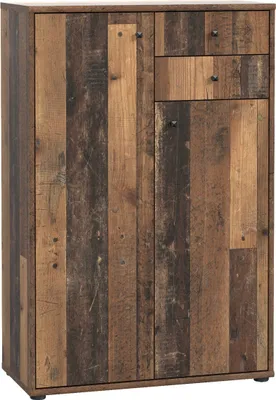 Image de Hochkommode >TEMPRA2< 2 Türen, 2 Schübe, Old-Wood Vintage Dekor - 73,7x111,1x34,8cm (BxHxT)