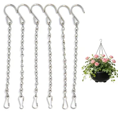 Productafbeelding van Set van 6 hängekorbkettens met haken 50 cm zilver