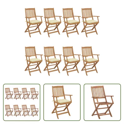 Produktbild von The Living Store Klappbare Gartenstühle 8 Stk. mit Kissen Massivholz Akazie