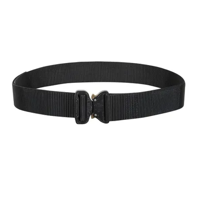 A black tactical belt with a Cobra buckle is displayed horizontally against a white background.