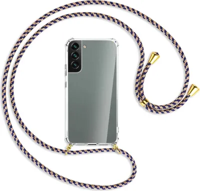 Produktbild von Handykette Backcover-Schutzhülle mit Band (Metall goldfarben) für Samsung Galaxy S22 Plus 5G (S906) - blau+beige