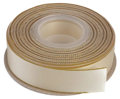 Satinband mit Goldrand, 25 Yards, Elfenbein, für Geschenke & Deko