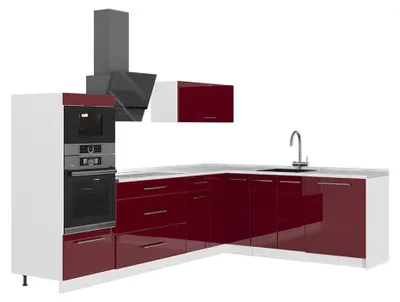 Produktbild von Eckküche Vicco Fame-Line Bordeaux Hochglanz/Weiß 287 x 207 cm, AP Marmor, Model 63543