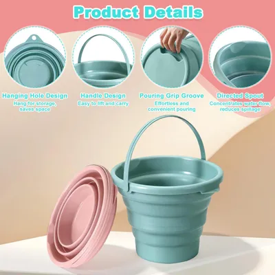Imagen del producto de Cubos de plástico plegables con asa, de 5 litros, paquete de 2 unidades, para uso doméstico