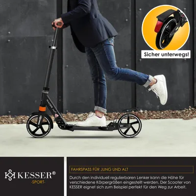 Produktbild von KESSER® Cityroller Scooter 205mm Räder PolyurethanBig Wheel - Pro-S Tretroller mit Doppel Federung, City-Roller Scooter klappbar und Höhenverstellbar, Roller Kickscooter für Erwachsene und Kinder