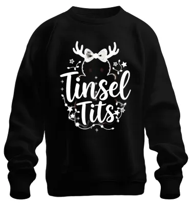 Immagine prodotto di Tinsel Tits divertente regalo di Natale corna di renna glitter unisex felpa maglione, nero, L