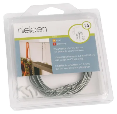 Produktbild von nielsen Stahlseil 2m mit Schlaufe und Gleithaken für Galerieschiene (2 Stück/Packung)