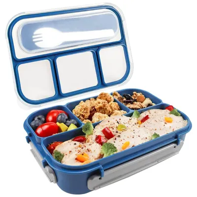 Bento Lunchbox 1300 ml, 4 Fächer, BPA-frei, blau