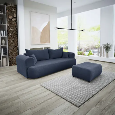 Produktbild von Sofa Schlafsofa 3-Sitzer ANIKE inkl. Polsterhocker in Stoff Now or Never Dunkelblau