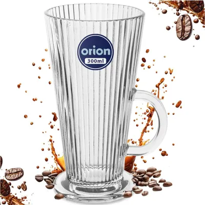 Obrázek produktu pro Orion | Sklenice na Latte Macchiato - Transparentní - 300 ml - skleněný tumbler s žebrováním - vysoký - sklenice na kávu - sklenice na čaj