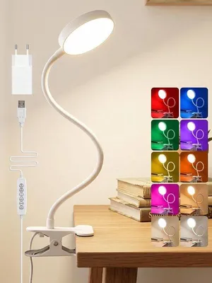 Obrázek produktu pro Stolní lampa s klipsnou – bílá – 5 W – RGB barvy s 10 úrovněmi jasu – vhodná pro domácnost i kancelář