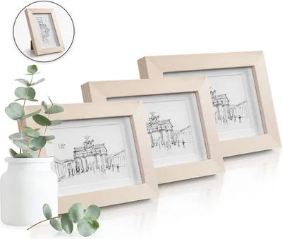 Produktbild von Casa Chic Bilderrahmen 3er-Set, 14x9cm, Bilderrahmen für Kinderzeichnungen, Urkunden & Fotos, Holz-Bilderrahmen mit Glas, Echtholz Fotorahmen im Hoch- oder Querformat, Rahmen mit 3 Passepartout