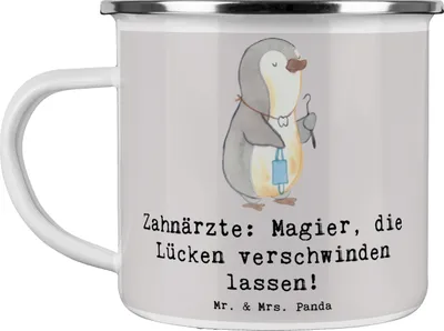 Produktbild von Mr. & Mrs. Panda Emaille Becher Zahnarzt Magier - Grau Pastell - Geschenk, Tasse, Berufsalltag, Geschenke für Berufstätige, Hommage, Teetasse, Pott, Teebecher, Haferl