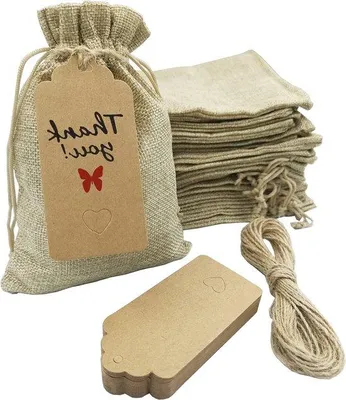 Produktbild von Famanu Jute Geschenktüten mit Zugband 30 Stück - Beige
