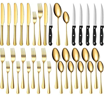 Produktbild von Besteckset 36-teilig für 6 Personen, Edelstahl, Gold, mit Steakmessern