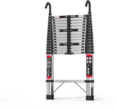 Obrázek produktu pro Teleskopická žebřík 5 metrů - Kompaktní, skládací žebřík z nerezové oceli - Nosnost 150 kg