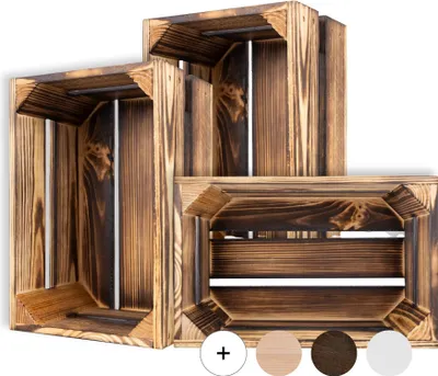 Image de Creative Deco Lot de 3 Caisse en Bois Flammé 30 x 20 x 15 cm - Caisse Rangement