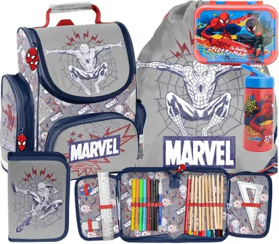 Produktbild von 5 teile Schulranzen SPIDERMAN Ergonomisch ranzen rucksack SPIDER-MAN fur JUNGEN SET FÜR SCHULKINDER – SCHULRANZEN + FEDERMAPPE + TURNBEUTEL + Brotdose