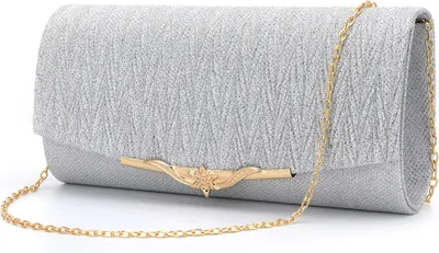 BAIGIO Glitzer Clutch Damen - Silber Abendtasche Mit Kette