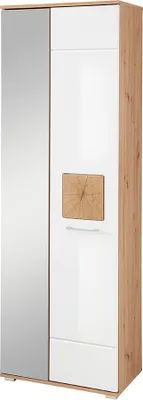 Produktbild von Garderobenschrank mit Spiegeltür, Eiche Nb. mit weiß Hochglanz FARGO-36, B/H/T ca. 65/195/38 cm