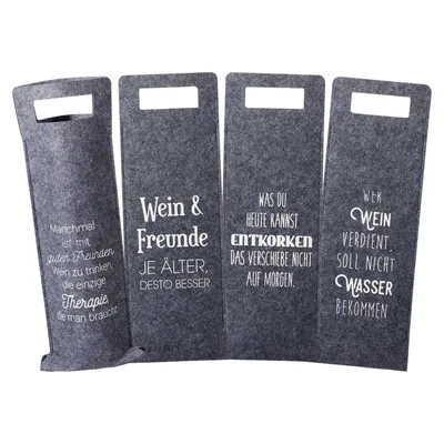 Produktbild von Geschenktasche Wein mit Spruch aus Filz Grau 4-fach