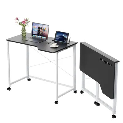 Image de Table d'ordinateur mobile Bureau Gaming Table de bureau pliable avec 4 roulettes