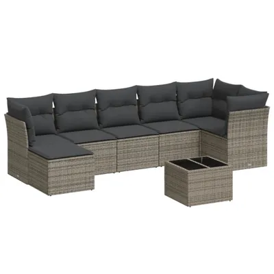 Produktbild von vidaXL 8-tlg. Garten-Sofagarnitur mit Kissen Grau Poly Rattan