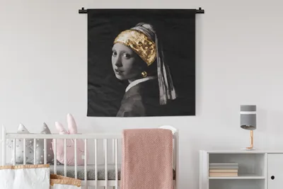Produktbild von MuchoWow® Wandteppich Wandbehang Das Mädchen mit dem Perlenohrring - Vermeer - Gold 90x90 cm Tapisserie Dekoration Wandtuch - Wandaufhänger