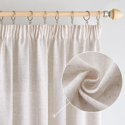 Productafbeelding van Transparante Linnen Gordijnen met Rimpelband, Decoratieve Raamdecoratie voor Woonkamer en Slaapkamer, Set van 2, 140 x 215 cm, Witte Was