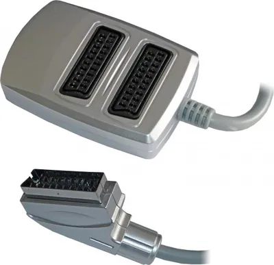 Produktbild von VIVanco™Hochwertiger Scart Verteiler, kompatibel mit 2x Scart Buchse und Scart Stecker, 2fach schaltbar, 0,86m Kabel, RGB und S-Video