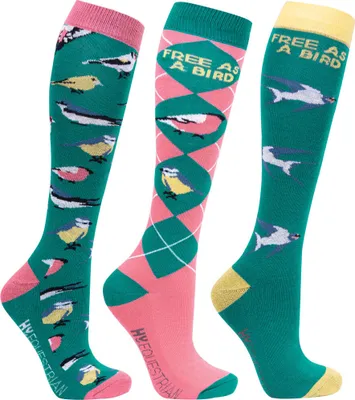 Immagine prodotto di Hy - Calze da donna "Free As A Bird" (confezione da 3) BZ5001 (37 EU - 42 EU) (verde felce/rosa)