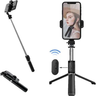 Produktbild von Draagbares 3-in-1 Statief aus Edelstahl mit Fernbedienung für Smartphones