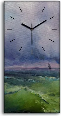 Produktbild von Dekor Leinwand Uhr Wandbilder Geräuschlos Kunstdruck 30x60 Ölgemälde Ozean Meer - schwarze Hände
