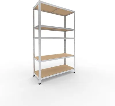 Productafbeelding van Zwaar belastbaar metalen rek, verzinkt, met 5 planken. Geschikt als kelderrek, garagekast, werkplaatsrek of magazijnrek. Metalen modulaire rek met een draagvermogen van 175 kg