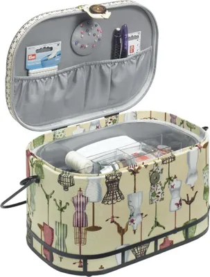 Produktbild von Prym 612250 Nähkorb groß „Schneiderbüste“ – Vintage-Nähkasten mit Tragegriff, Magnetverschluss & Unterteilungen – 30 x 20,5 x 19 cm – Nähbox