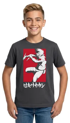 Produktbild von Spreadshirt Naruto Shippuden Cooles Kakashi-Design Teenager T-Shirt, 152/164 (12-14 Jahre), Dunkelgrau
