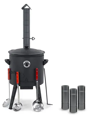 Produktbild von Utschak Feuerofen Ø 40 cm + Gusseisen-Kasan 12 L, runder Boden + Küchenzubehör, Usbekischer Kochtopf aus Gusseisen