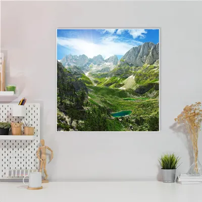 Produktbild von Design Stahlmagnettafel Quadratisch 50x50cm Bergsee Alpen
