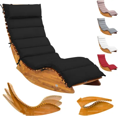 Image de CASARIA® Chaise longue à bascule JAVA avec housse anthracite bois d'acacia certifié FSC® pliable transat jardin Sauna Capacité de charge 160kg