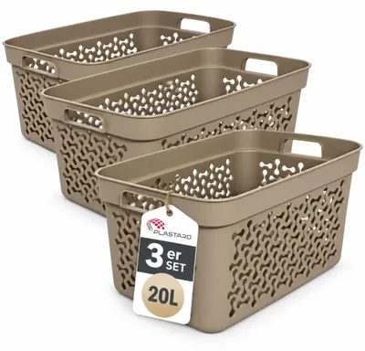 Produktbild von Plastard Wäschekorb 3er Set 20 Liter Beige aus Kunststoff mit Griffen