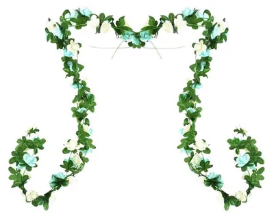 Image de Guirlande de roses artificielles avec feuilles, 3 pièces, 240 cm, couleur bleue